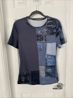 NWT. Clearance Patchwork-Style Navy Blue Women’s Short Sleeve Top